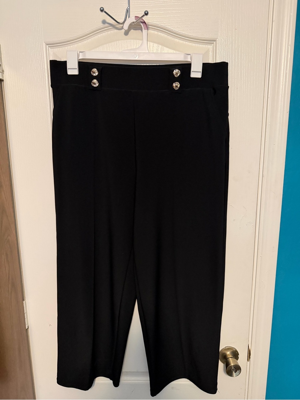Harper Black Wide-Leg Pants with Decorative Buttons